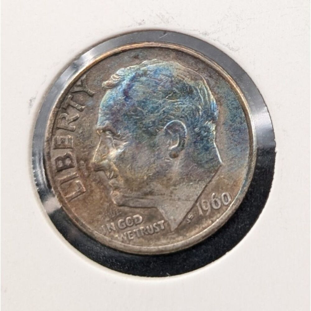 1960‑D Roosevelt Dime • Silver • Blueberry Toning • Brilliant Color